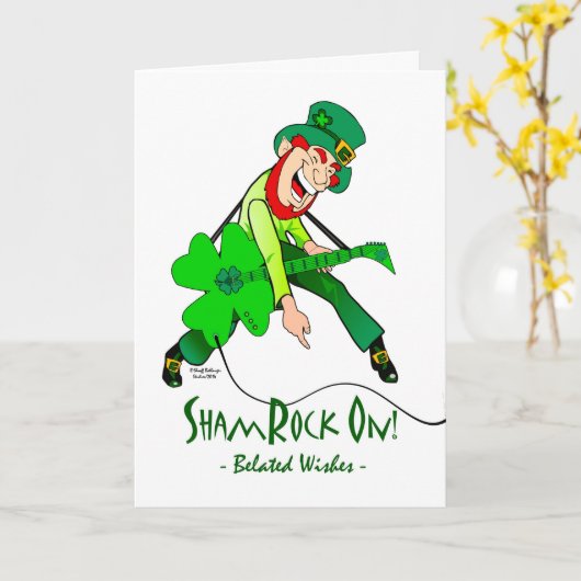 Sham Rock On, Leprechaun, Verlate St. Patrick's Da Kaart (Gele Bloem)