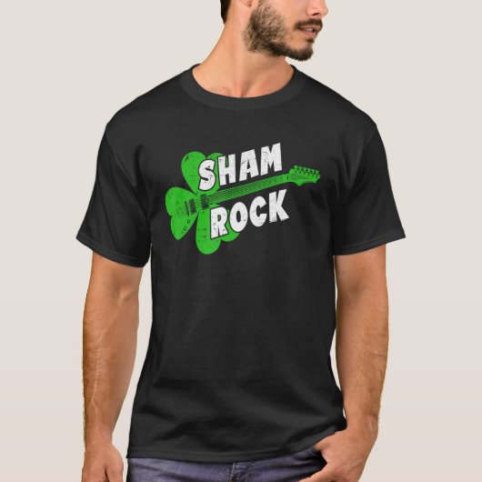 Sham Rock Shamrock gitaar St Patricks Day T-shirt (Voorkant)