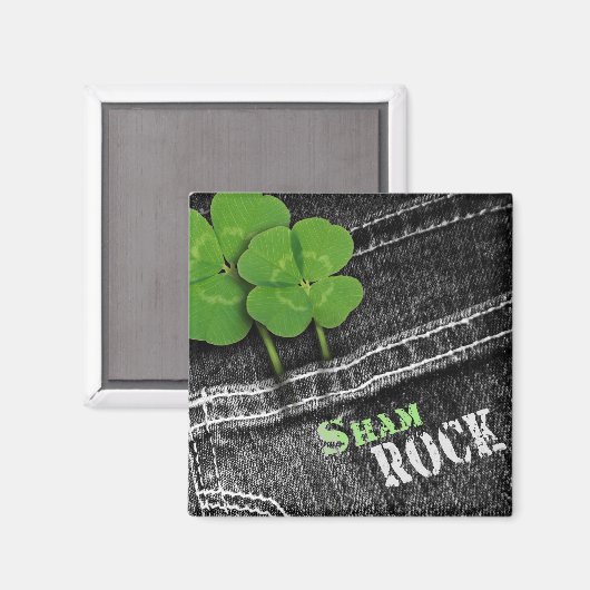Sham Rock. Zwarte Denim St. Patrick's Day Magneet (Voorkant / Achterkant)