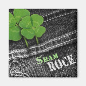 Sham Rock. Zwarte Denim St. Patrick's Day Magneet (Voorkant)