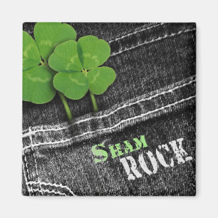 Sham Rock. Zwarte Denim St. Patrick's Day Magneet