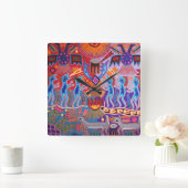 Shaman Hunter Sun Ritual Huichol Vierkante Klok (Huis)