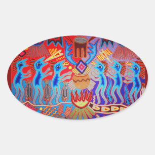 Shaman Ritual Huichol Ovale Sticker