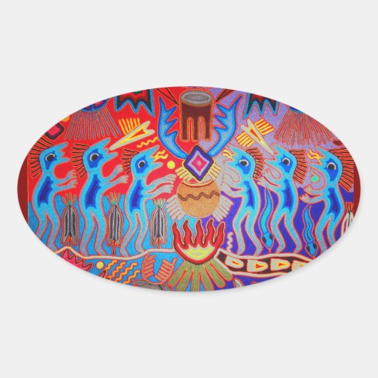 Shaman Ritual Huichol Ovale Sticker (Voorkant)