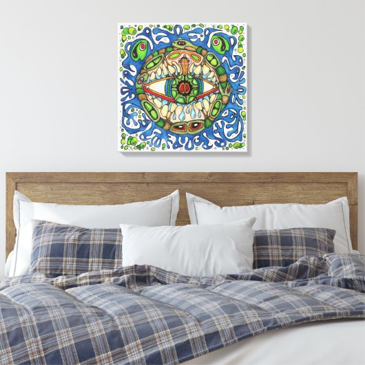 Shaman Spirit: Blue Frog-Eye Shaman Medicine Canvas Afdruk (Insitu (Slaapkamer))