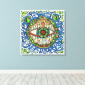 Shaman Spirit: Blue Frog-Eye Shaman Medicine Canvas Afdruk (Insitu (Houten vloer))