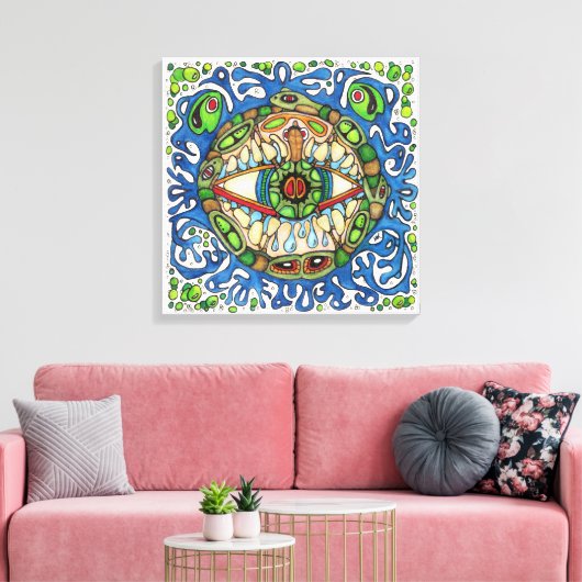 Shaman Spirit: Blue Frog-Eye Shaman Medicine Canvas Afdruk (Insitu (Woonkamer))