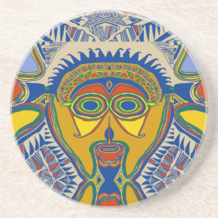Shaman Tribale Masker Zandsteen Onderzetter