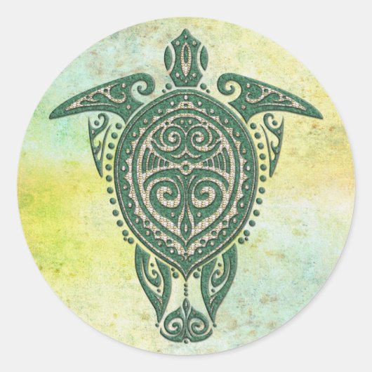 Shamanic Zee Turtle Symbol + jouw ideeën Ronde Sticker (Voorkant)