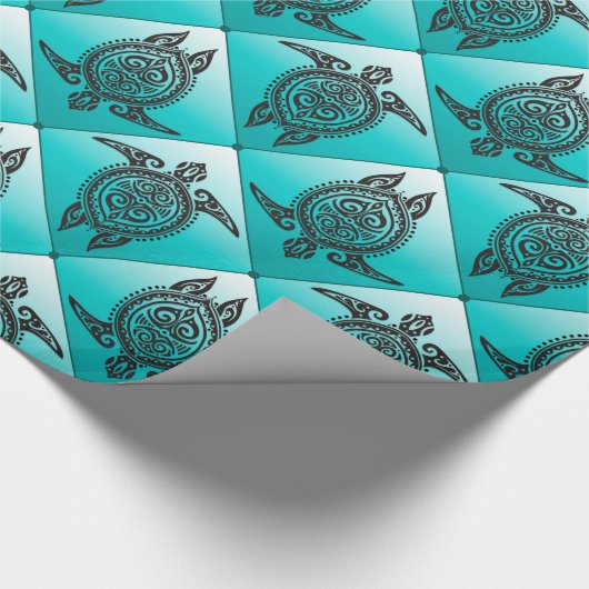 Shamanic Zee Turtles Pattern - cyaan Cadeaupapier (Hoek)