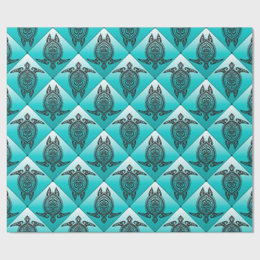 Shamanic Zee Turtles Pattern - cyaan Cadeaupapier (Vlak)