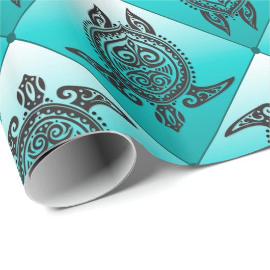 Shamanic Zee Turtles Pattern - cyaan Cadeaupapier (Rol Hoek)