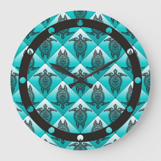 Shamanic Zee Turtles Pattern - cyaan Grote Klok (Voorkant)