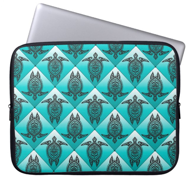 Shamanic Zee Turtles Pattern - cyaan Laptop Sleeve (Voorkant)