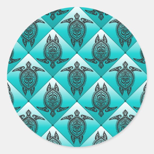 Shamanic Zee Turtles Pattern - cyaan Ronde Sticker (Voorkant)