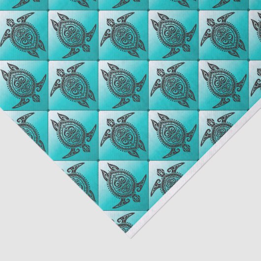 Shamanic Zee Turtles Pattern - cyaan Tissuepapier (Detail)