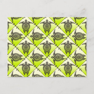 Shamanic Zee Turtles Pattern - green Briefkaart