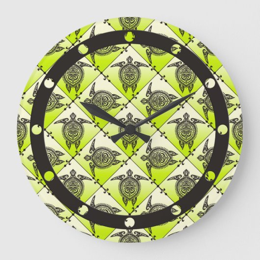 Shamanic Zee Turtles Pattern - green Grote Klok (Voorkant)