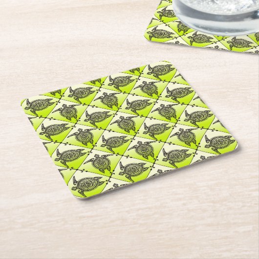 Shamanic Zee Turtles Pattern - green Kartonnen Onderzetters (Schuin)