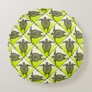 Shamanic Zee Turtles Pattern - green Rond Kussen