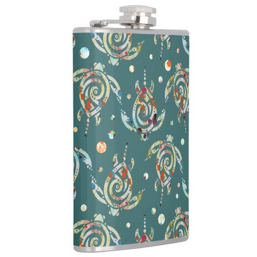 Shamanic Zee Turtles Pattern + uw achtergrondkleur Heupfles (Rechts)