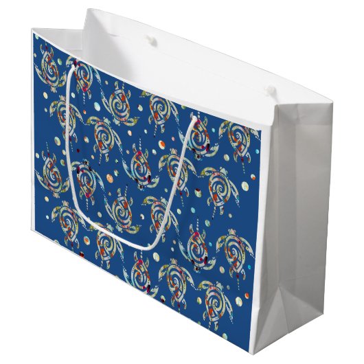 Shamanic Zee Turtles Pattern + uw achtergrondkleur Large Cadeautasje (Voorkant Gekanteld)