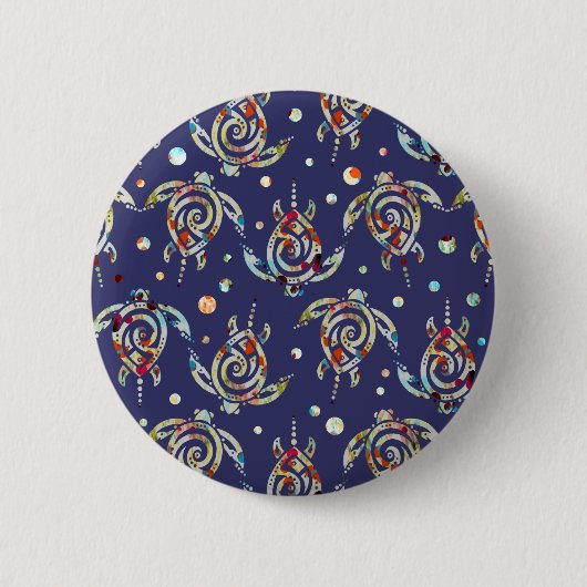 Shamanic Zee Turtles Pattern + uw achtergrondkleur Ronde Button 5,7 Cm (Voorkant)