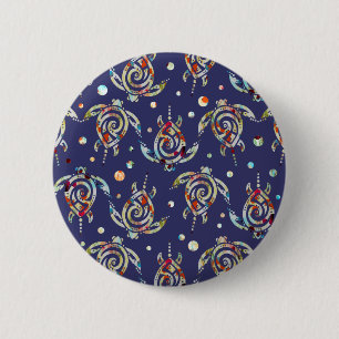 Shamanic Zee Turtles Pattern + uw achtergrondkleur Ronde Button 5,7 Cm