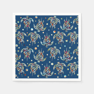 Shamanic Zee Turtles Pattern + uw achtergrondkleur Servet