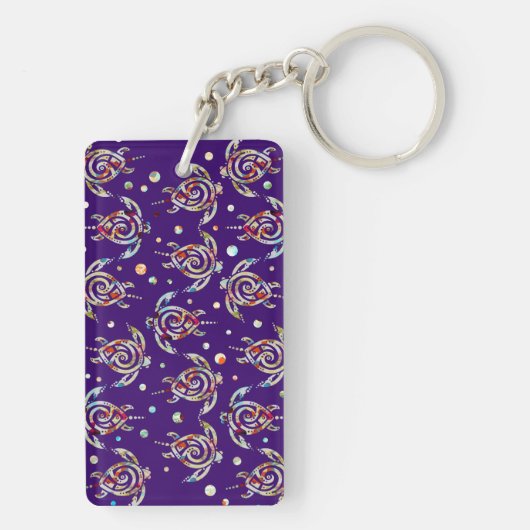 Shamanic Zee Turtles Pattern + uw achtergrondkleur Sleutelhanger (achterkant)