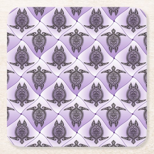 Shamanic Zee Turtles Pattern - violet Kartonnen Onderzetters (Voorkant)