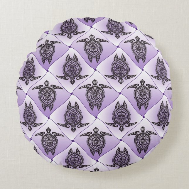 Shamanic Zee Turtles Pattern - violet Rond Kussen (Voorkant)