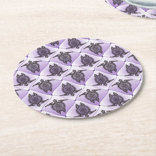 Shamanic Zee Turtles Pattern - violet Ronde Kartonnen Onderzetter (Gebogen)