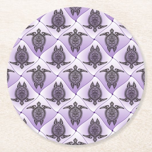 Shamanic Zee Turtles Pattern - violet Ronde Kartonnen Onderzetter (Voorkant)