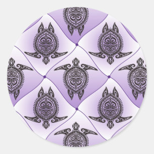 Shamanic Zee Turtles Pattern - violet Ronde Sticker