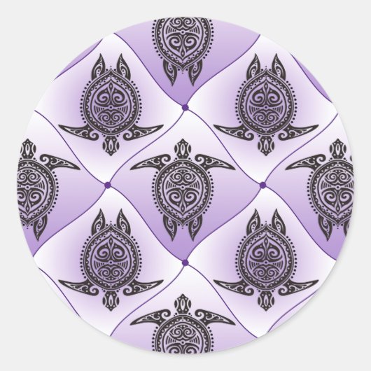 Shamanic Zee Turtles Pattern - violet Ronde Sticker (Voorkant)