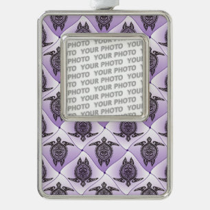 Shamanic Zee Turtles Pattern - violet Verzilverd Omlijst Ornament