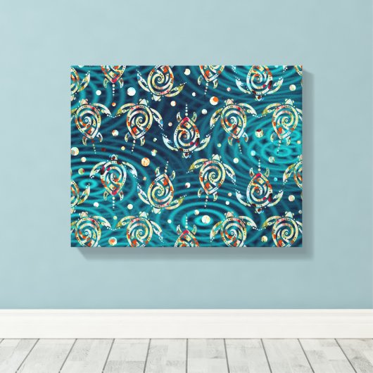 Shamanic Zee Turtles Pattern + your backgr. afbeel Canvas Afdruk (Insitu (Houten vloer))