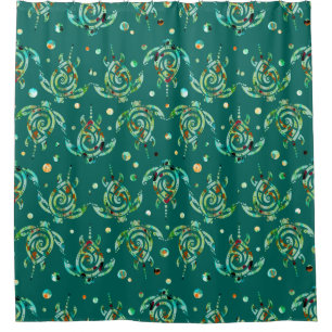 Shamanic Zee Turtles Seamless Pattern + jouw rug. Douchegordijn