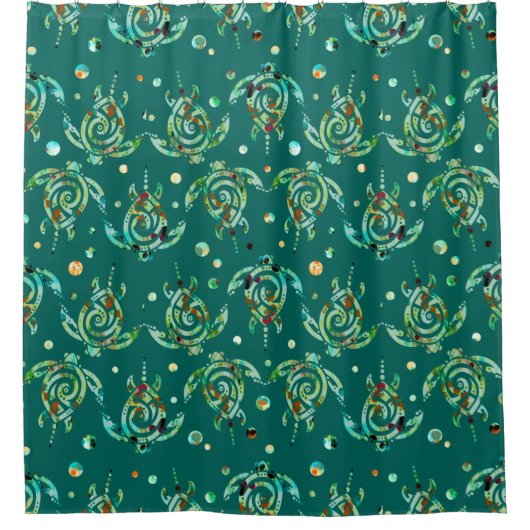 Shamanic Zee Turtles Seamless Pattern + jouw rug. Douchegordijn (Voorkant)