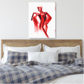 Shameless model posing with red veil and body pain canvas afdruk (Insitu (Slaapkamer))
