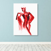 Shameless model posing with red veil and body pain canvas afdruk (Insitu (Houten vloer))