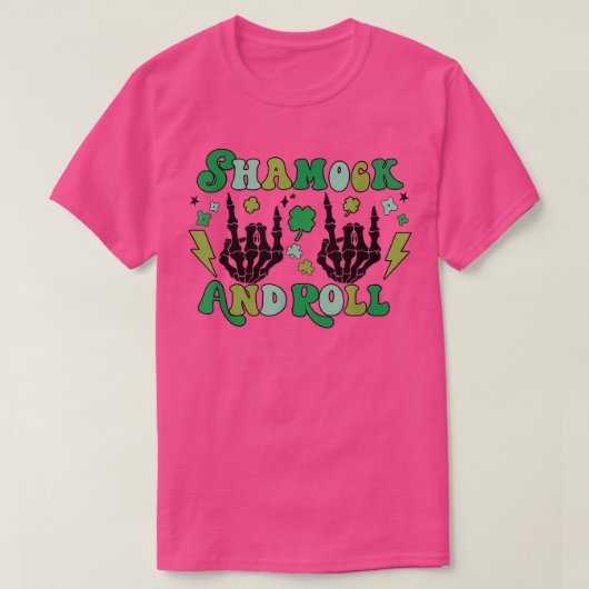 Shamock en Roll Skeleton Hand Shamrock St Patrick T-shirt (Design voorkant)