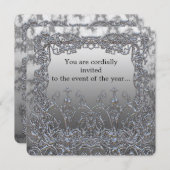 Shampton Elegant Metallic Zilver Party Uitnodiging (Voorkant / Achterkant)