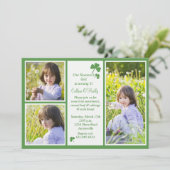 Shamrock 3-foto verjaardagsfeestje uitnodiging. kaart (Staand voorkant)