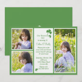 Shamrock 3-Photo Birthday Party Invitation Kaart (Voorkant / Achterkant)