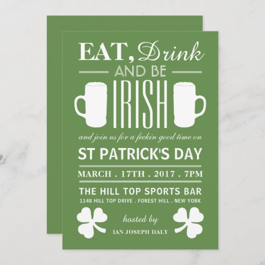 Shamrock and Beer Irish St Patrick's Day Kaart (Voorkant / Achterkant)