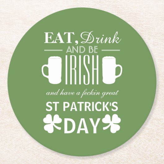 Shamrock and Beer Irish St Patrick's Day Ronde Kartonnen Onderzetter (Voorkant)