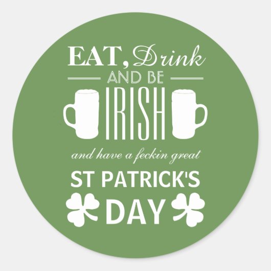 Shamrock and Beer Irish St Patrick's Day Ronde Sticker (Voorkant)