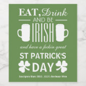 Shamrock and Beer Irish St Patrick's Day Wijn Etiket (Enkel label)